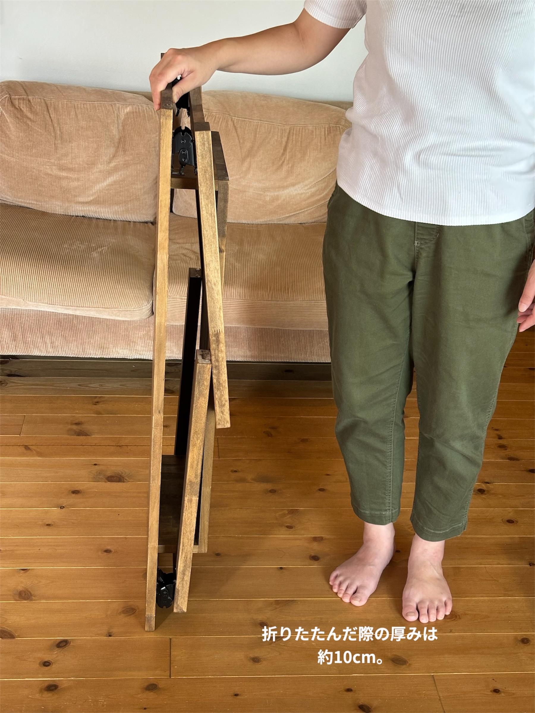 【新作】113.天然木折りたたみハイテーブル 机/リビングテーブル/フォールディング/収納/コンパクト | 5枚目
